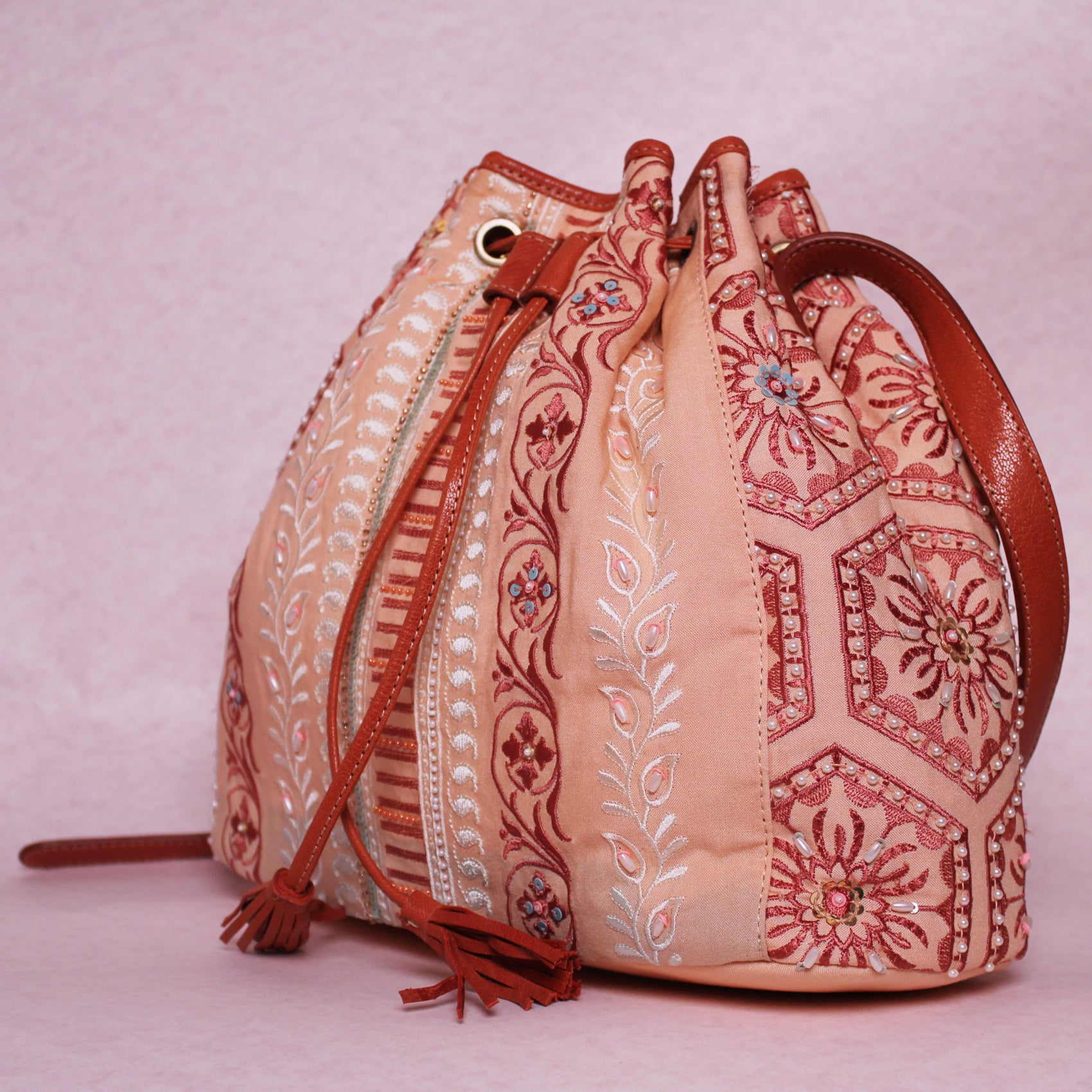 Peony Pinstripe Drawstring Bag