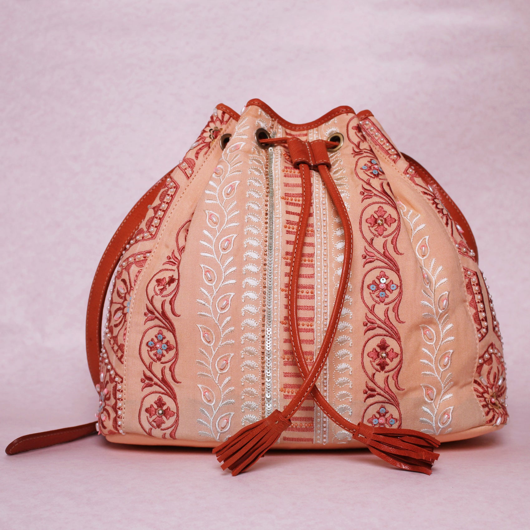 Peony Pinstripe Drawstring Bag