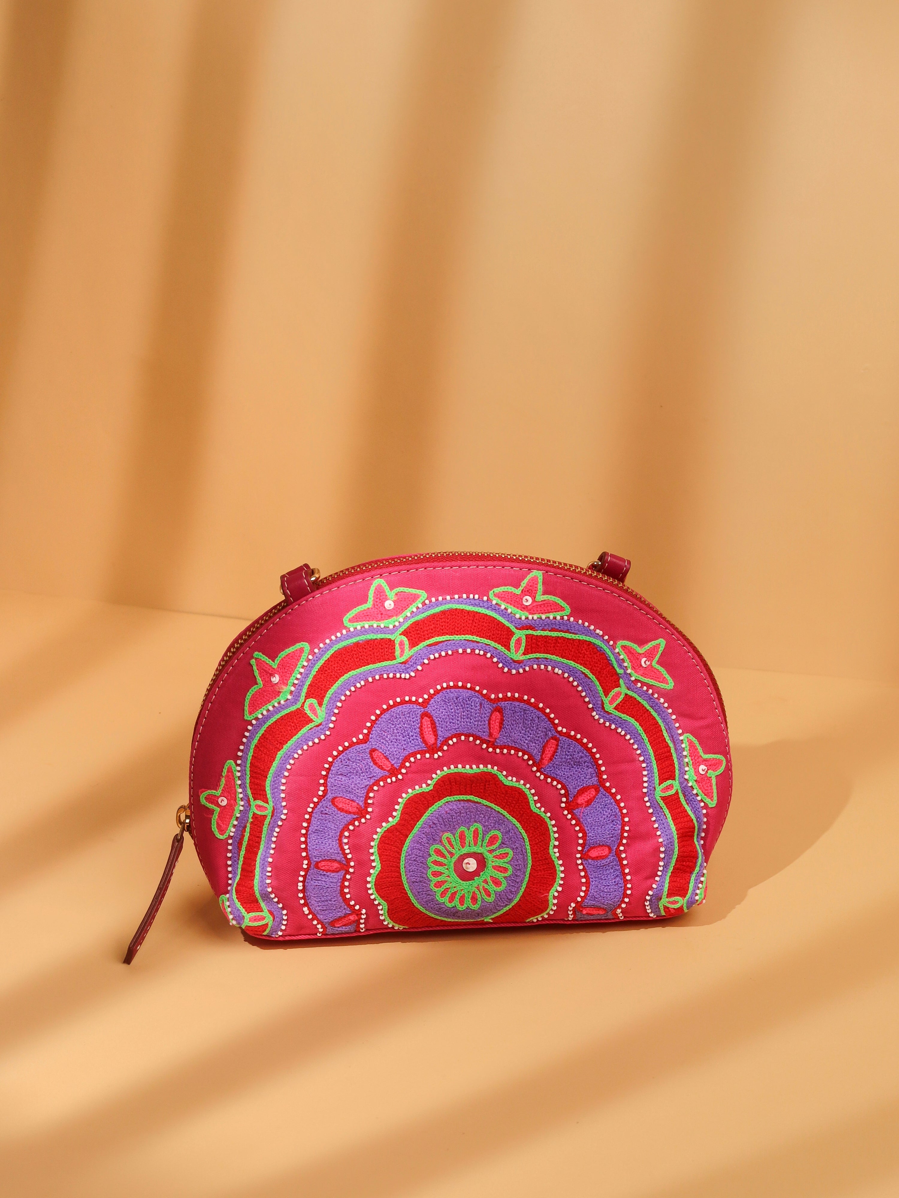 Vibrant Embroidered Half-Moon Bag