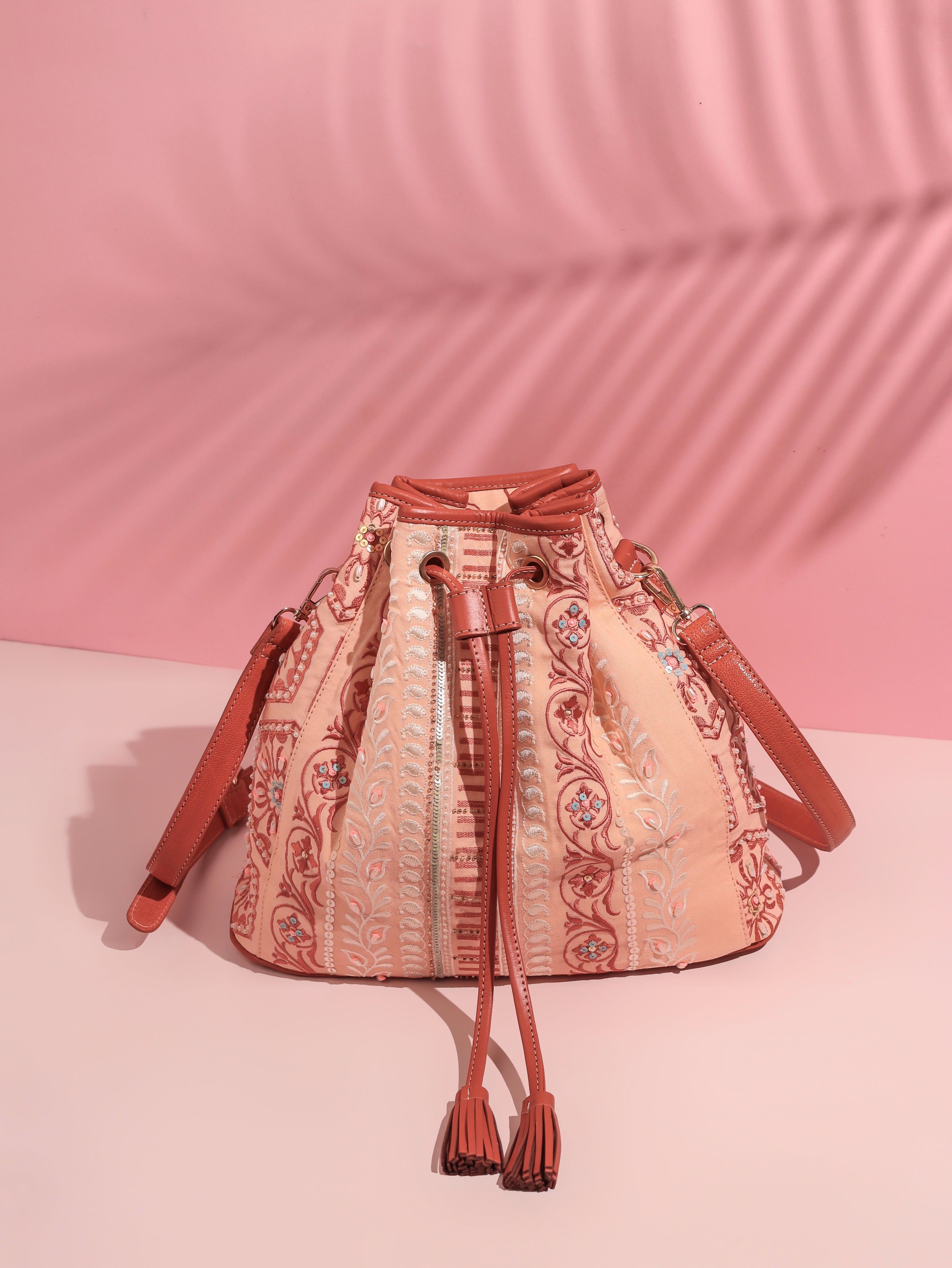 Peony Pinstripe Drawstring Bag