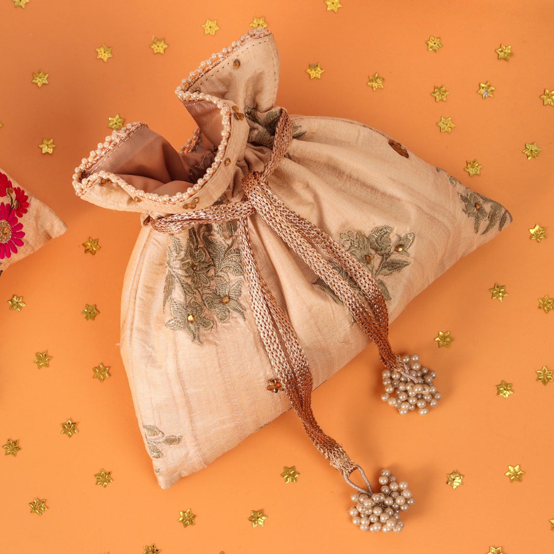 Olive Blossom Embroidered Potli Bag