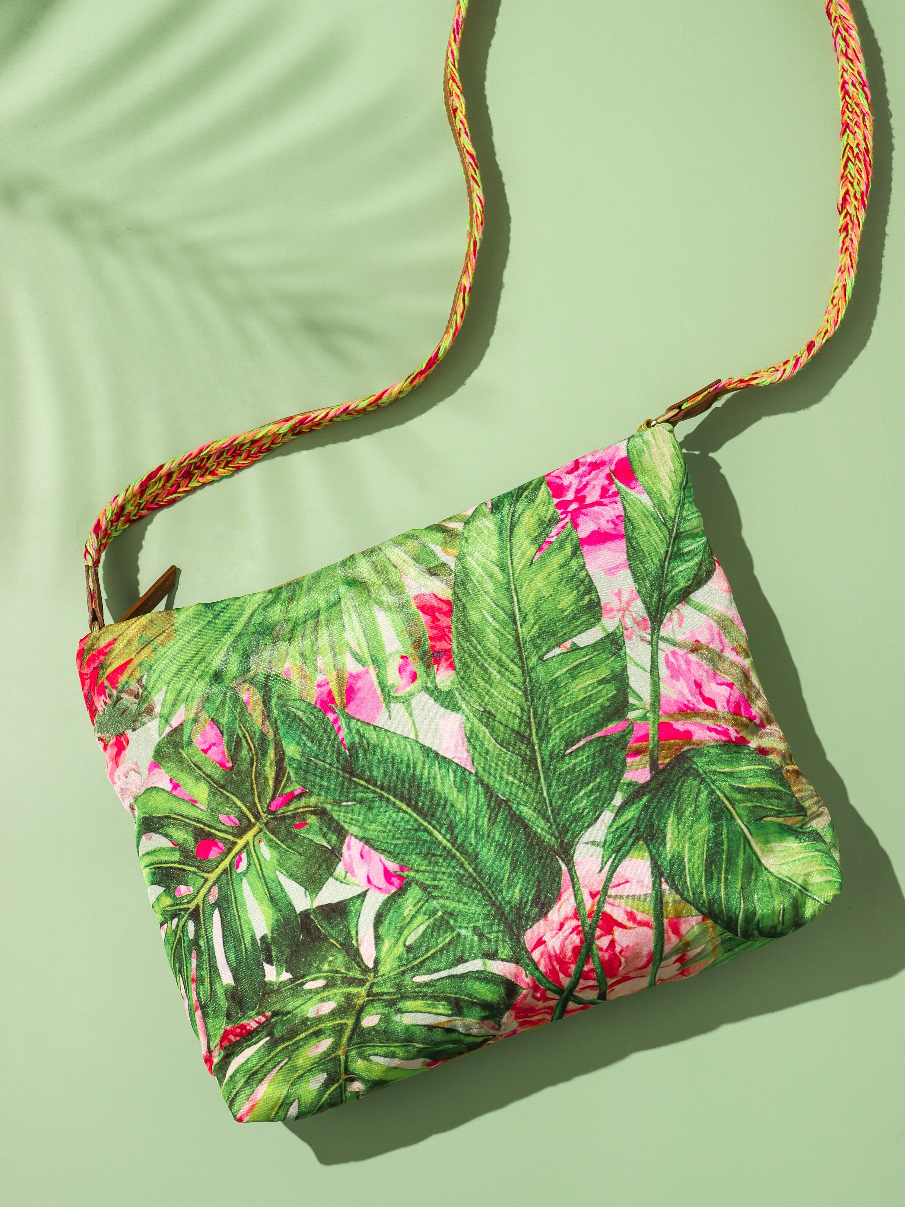 Romantic Pink & Red Peony Faux Silk Sling Bag