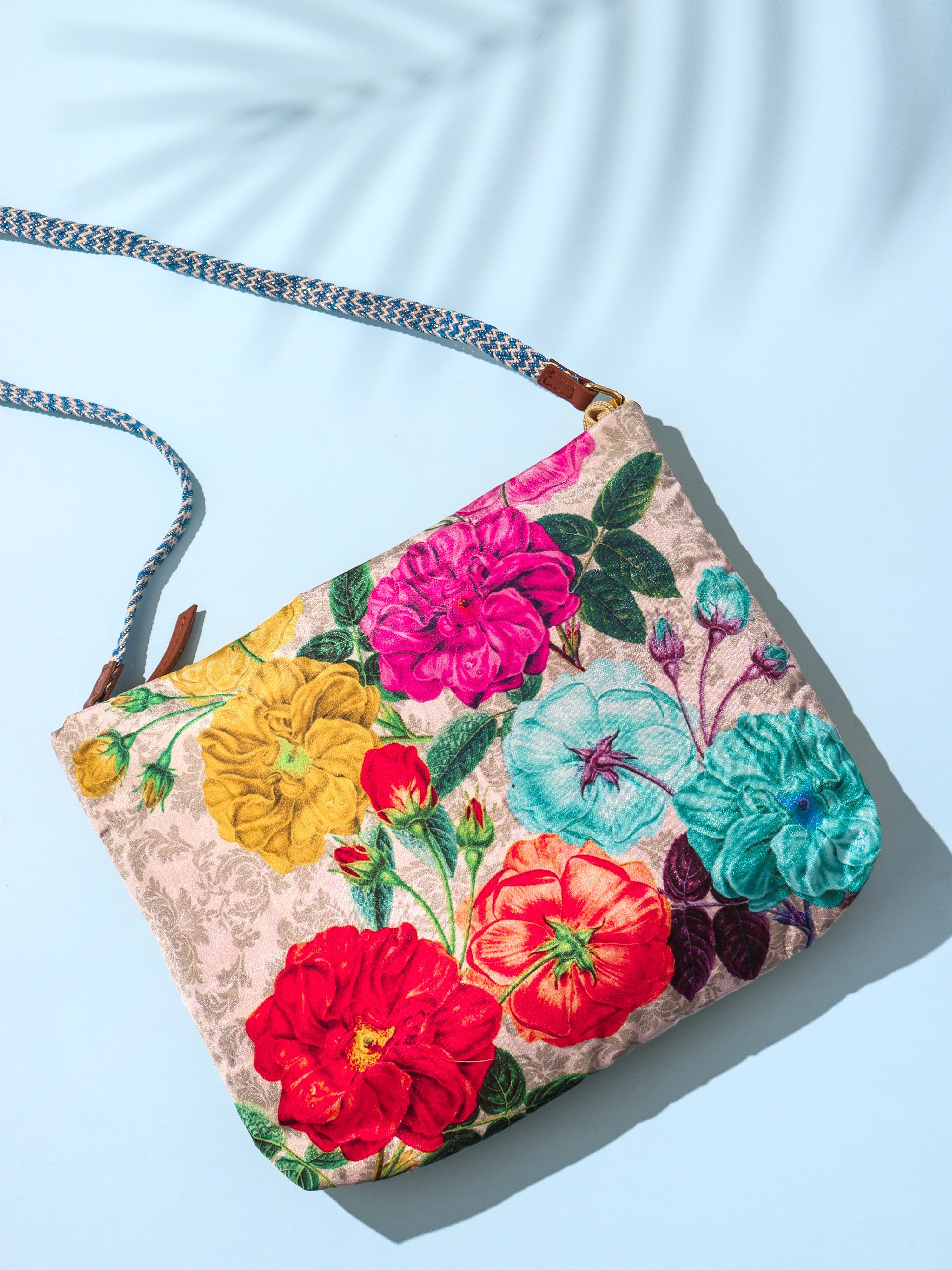 Vibrant Multi-Floral Faux Silk Sling Bag