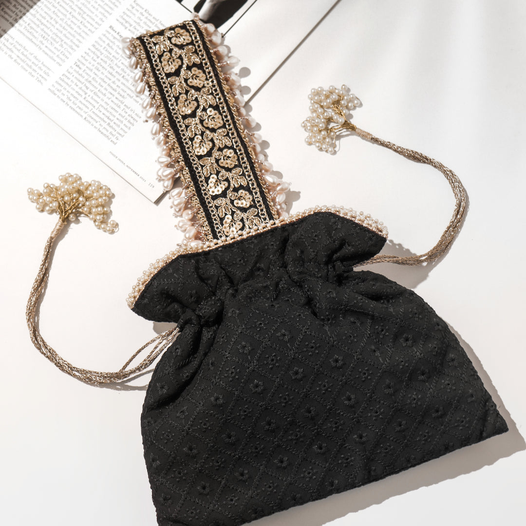 Midnight Elegance Embroidered Potli