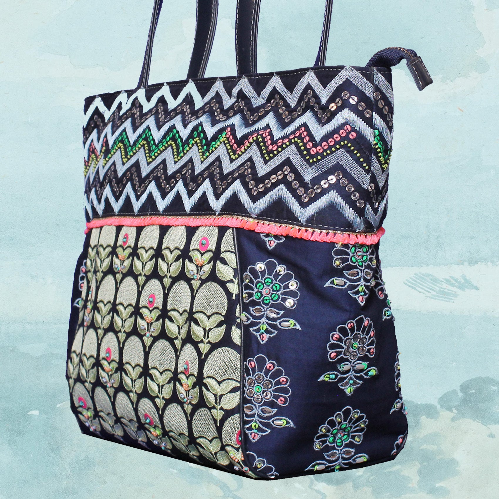 Boho Blossom Embroidered Tote
