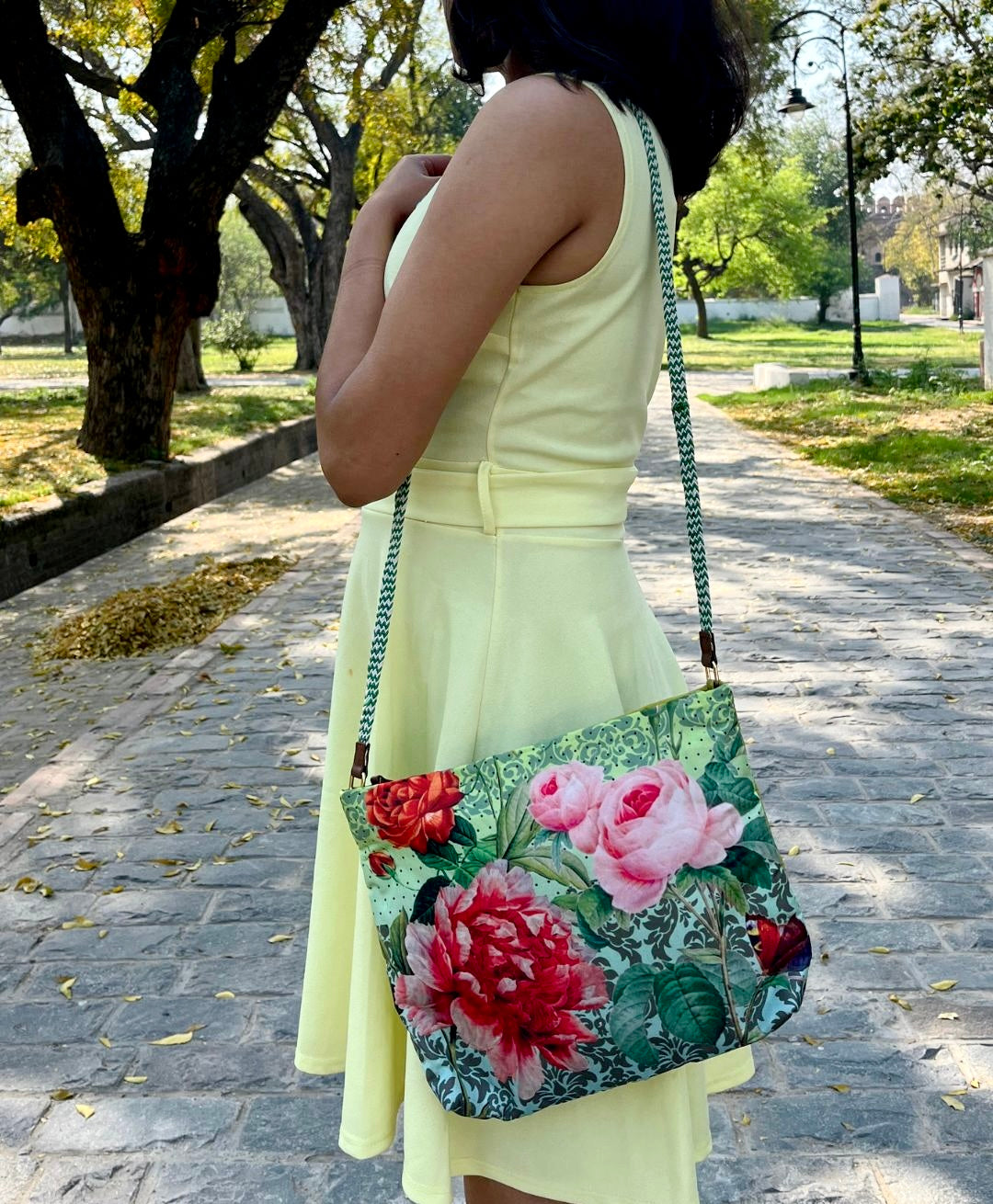 Digital Print Floral Faux Silk Sling Bag