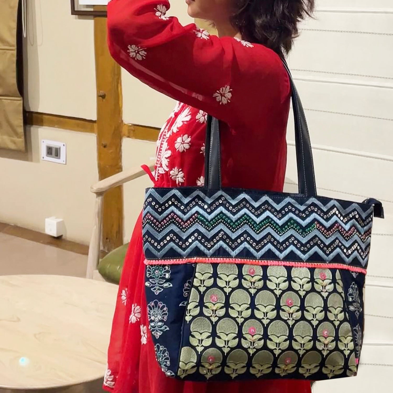Boho Blossom Embroidered Tote