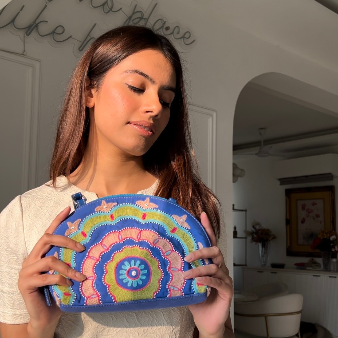Colorful Embroidered Dome Clutch