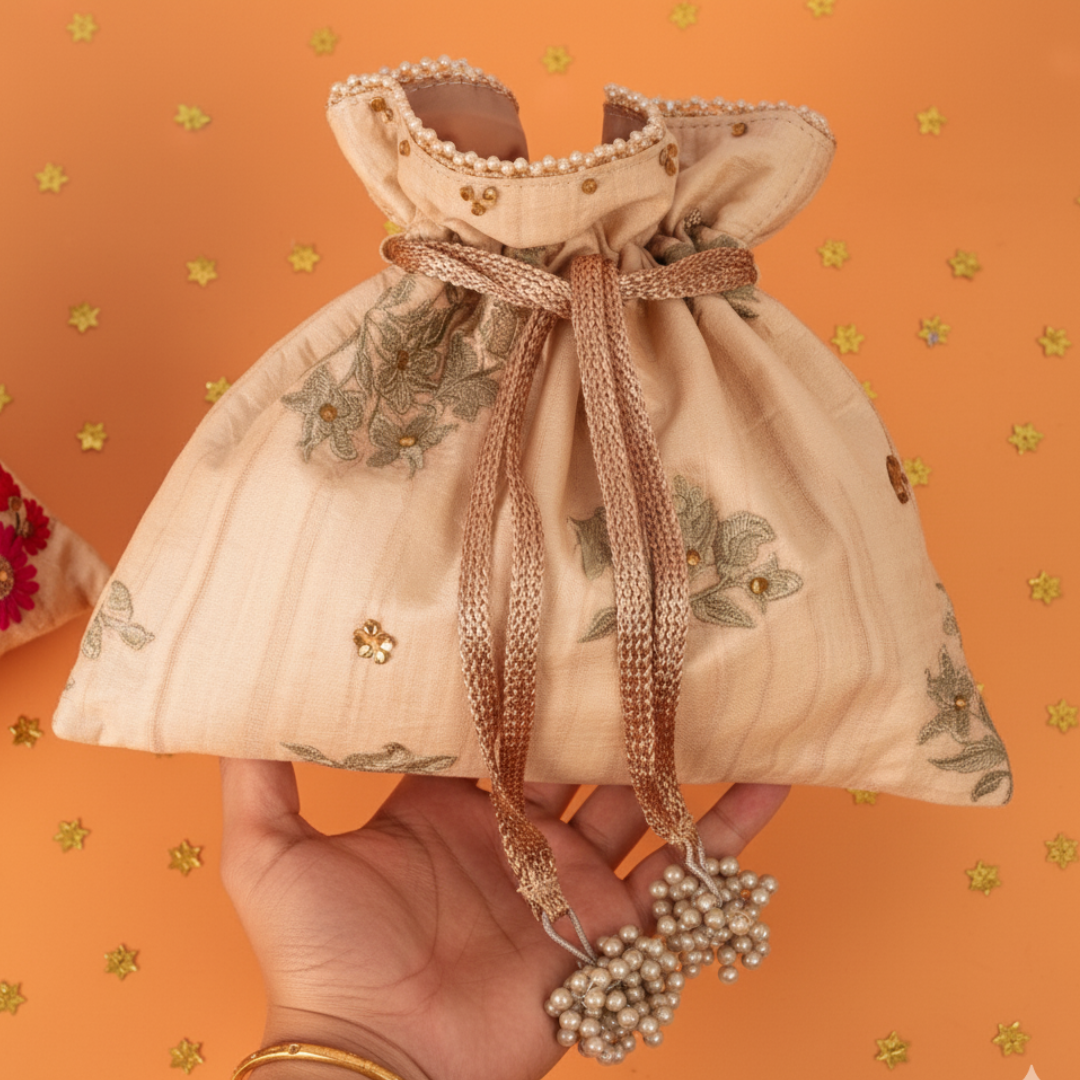 Olive Blossom Embroidered Potli Bag