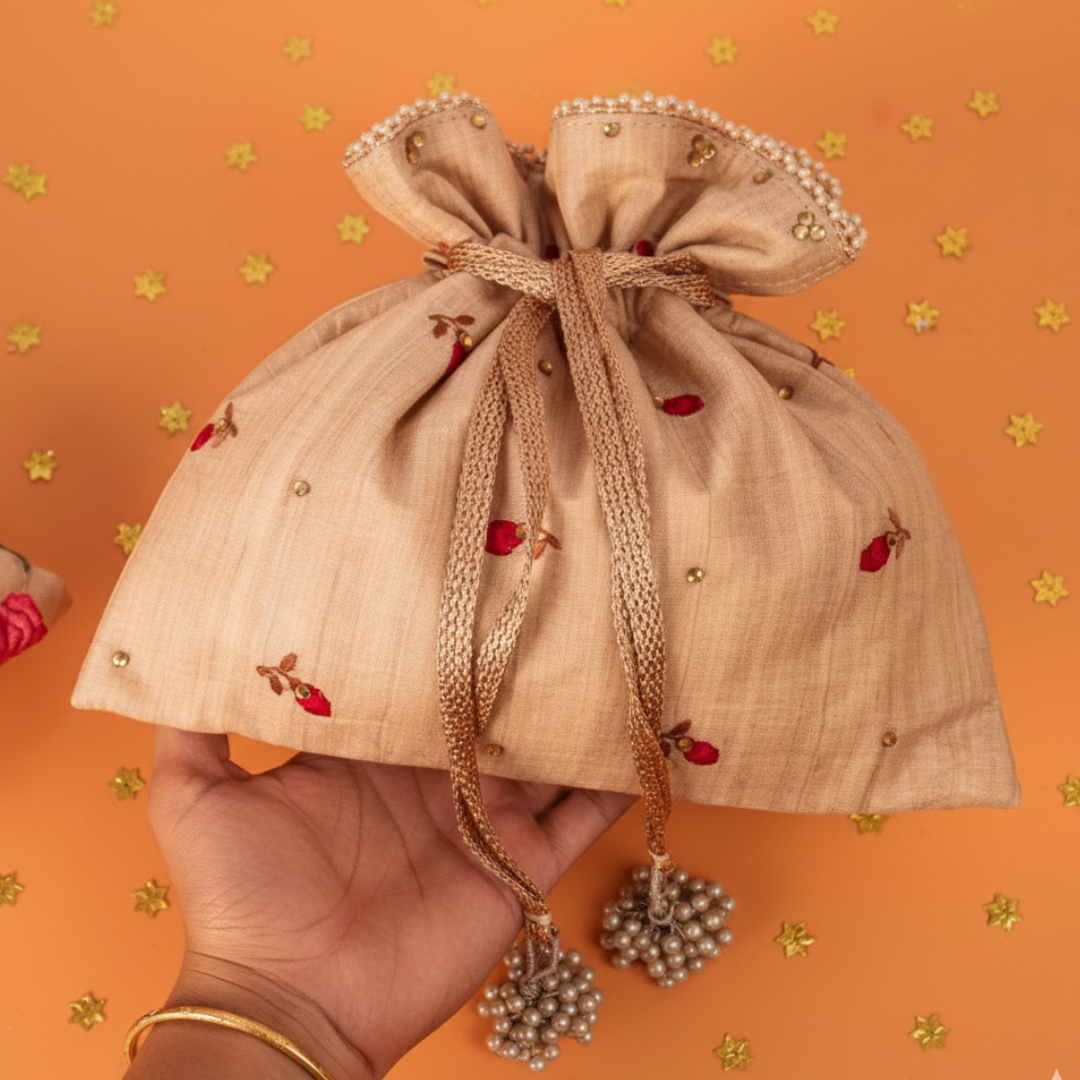 Maroon Bloom Embroidered Potli