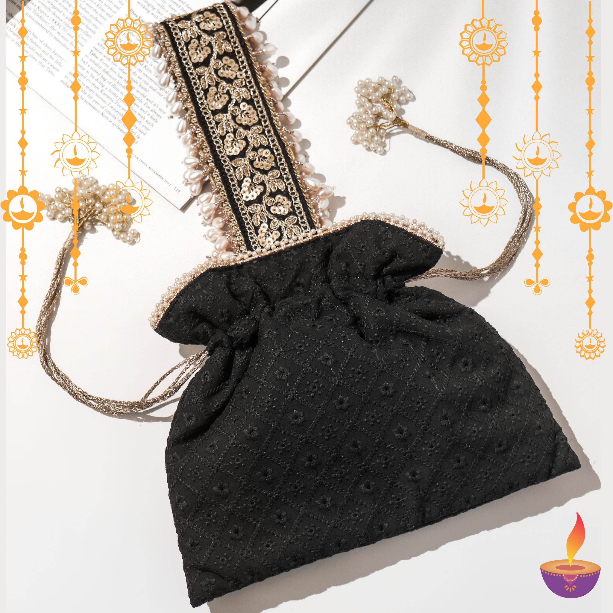 Midnight Elegance Embroidered Potli