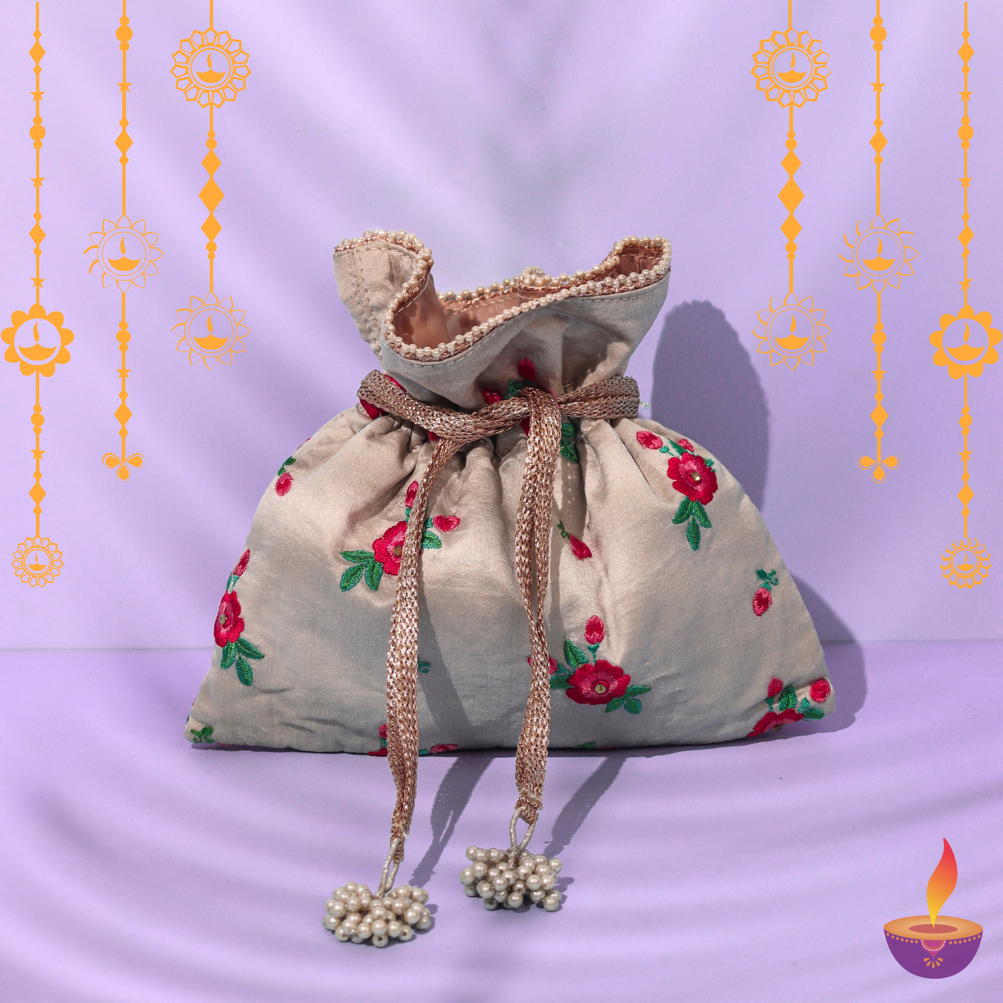 Cherry Blossom Embroidered Potli
