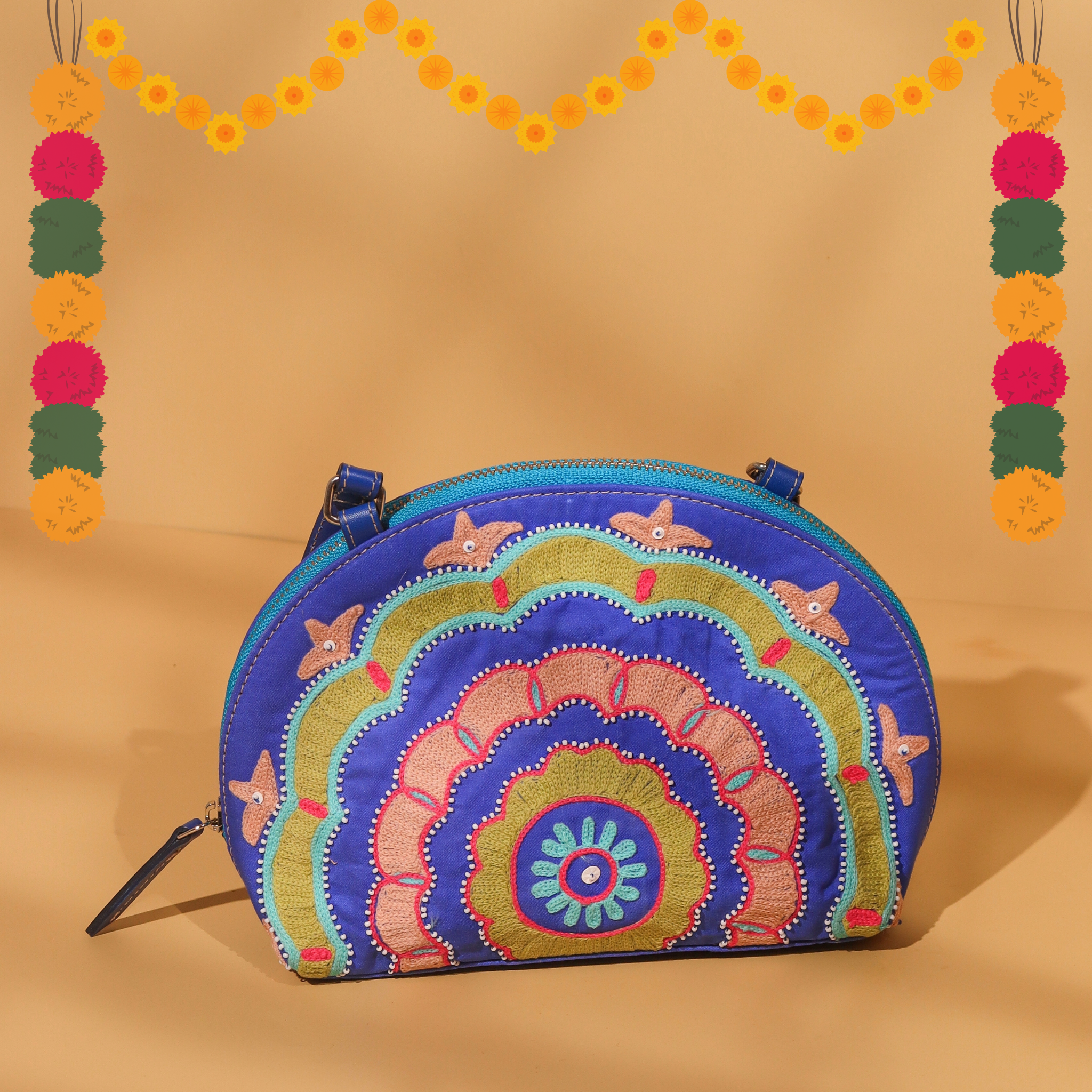 Colorful Embroidered Dome Clutch