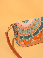 Colorful Embroidered Flap Over Shoulder Bag