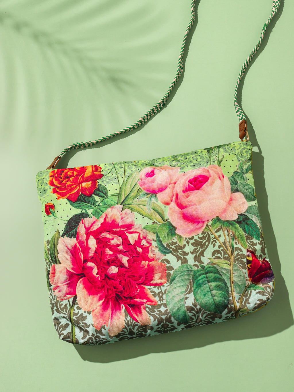 Digital Print Floral Faux Silk Sling Bag