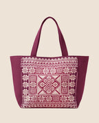 Wine Purple tote bag with lavender cross stitch embroidery 
