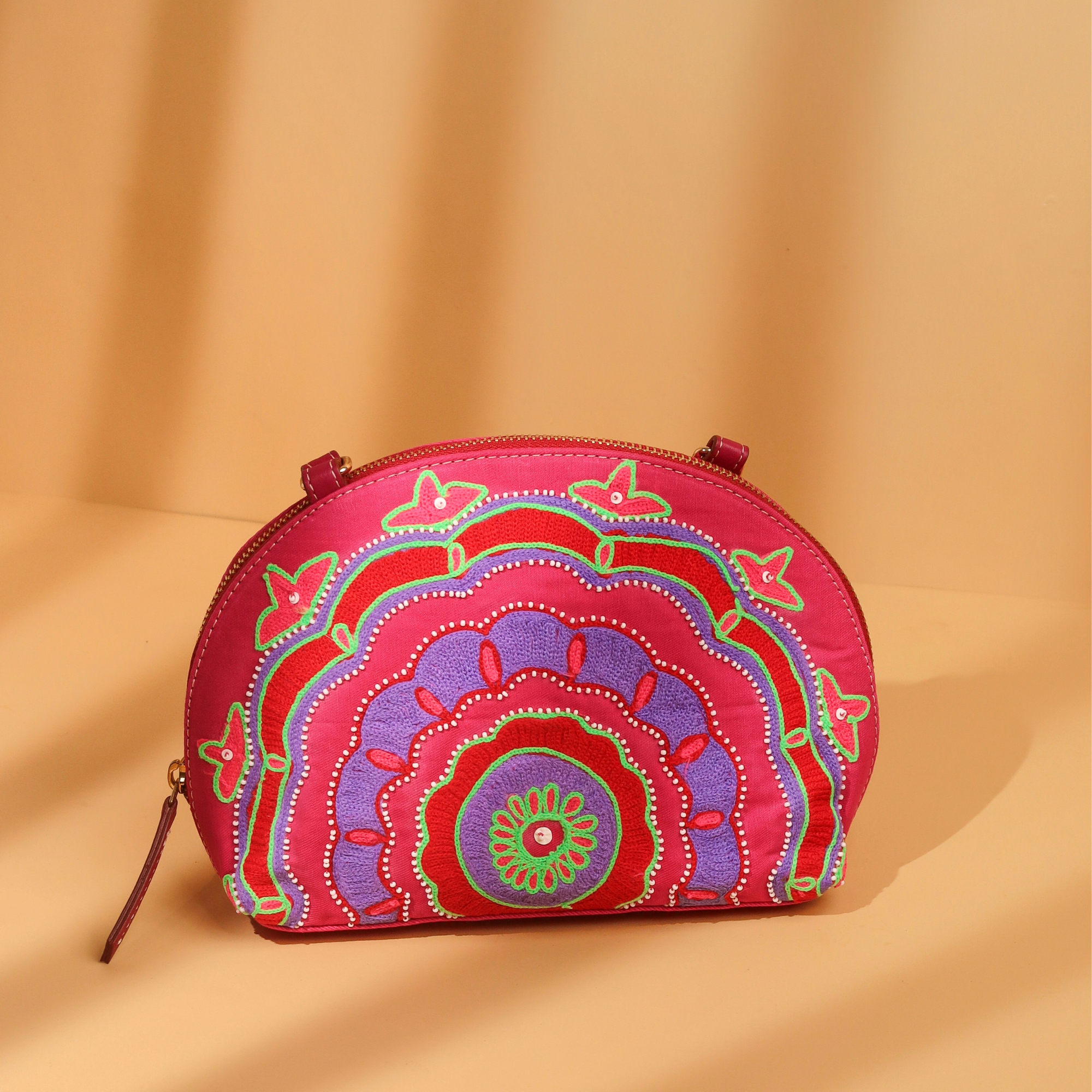 Vibrant Embroidered Half-Moon Bag