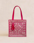 Fuchsia Hand-Embroidered Carryall Tote Bag