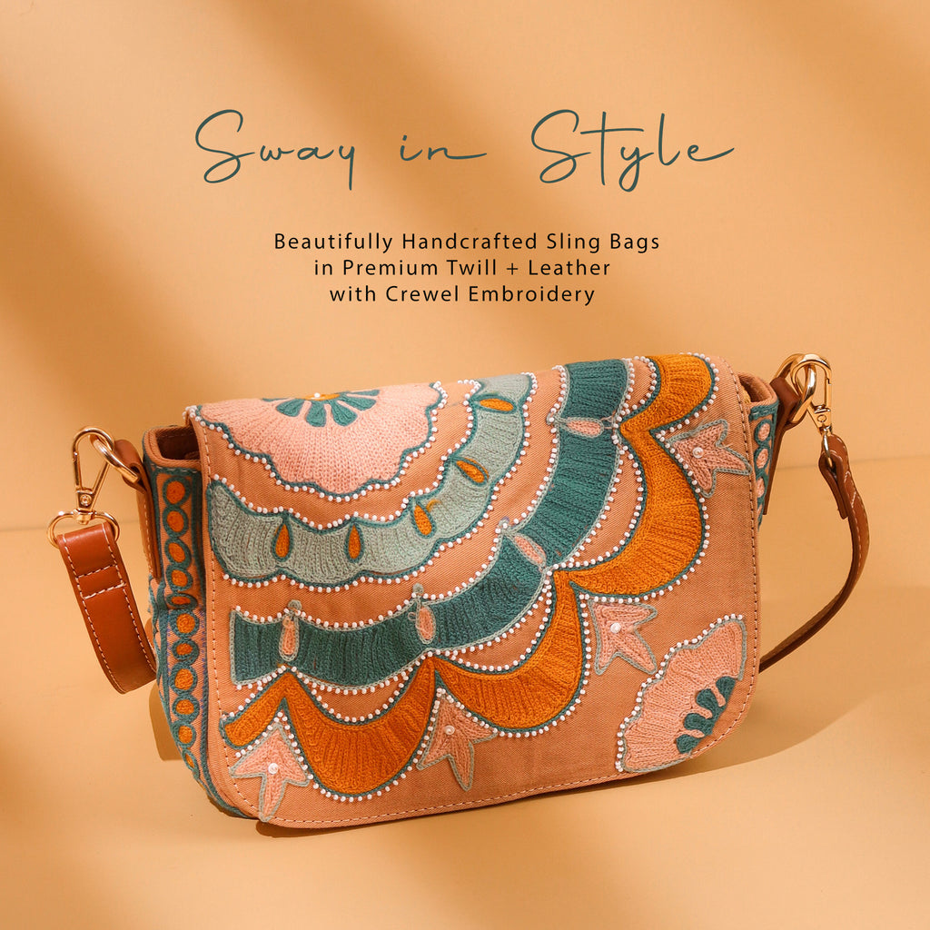 Colorful Embroidered Flap Over Shoulder Bag