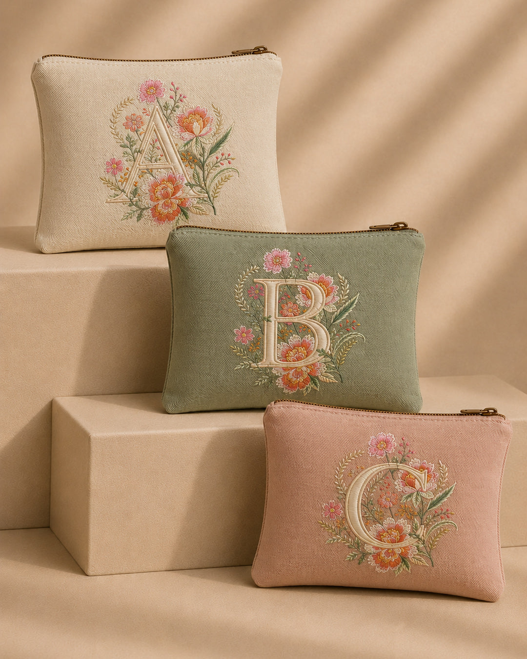 Monogram Pouches — Embroidered Initials