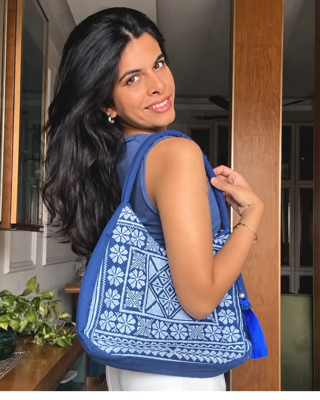 Royal Azure Blue Hobo - Large
